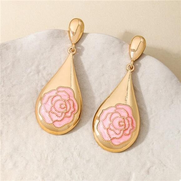 18K Gold-Plated Flower Teardrop Earrings - Picture 4 of 5